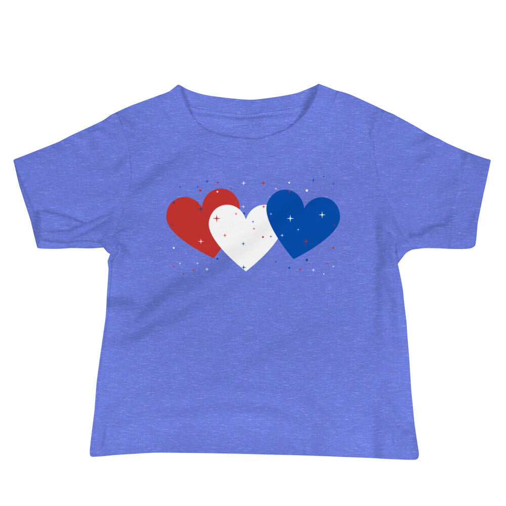 Red, white and blue hearts Baby Memorial Day Tee