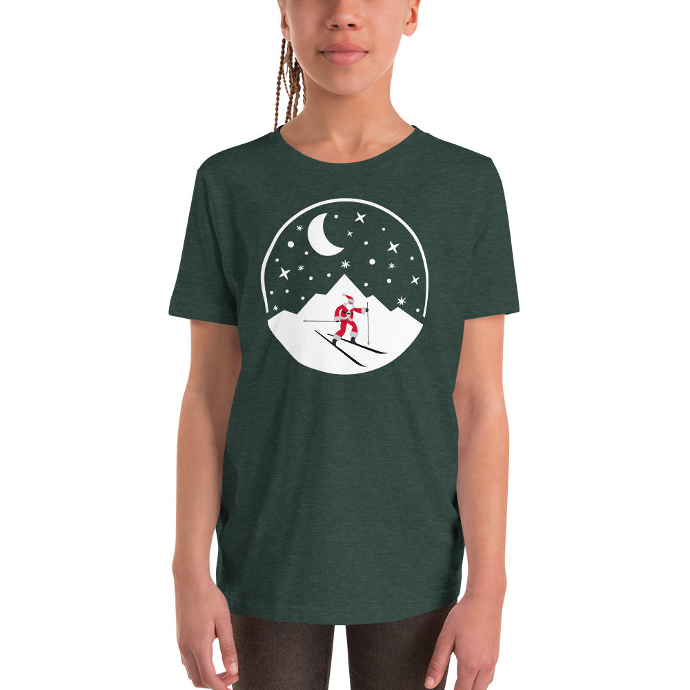 Santa skis Youth Holiday T-Shirt