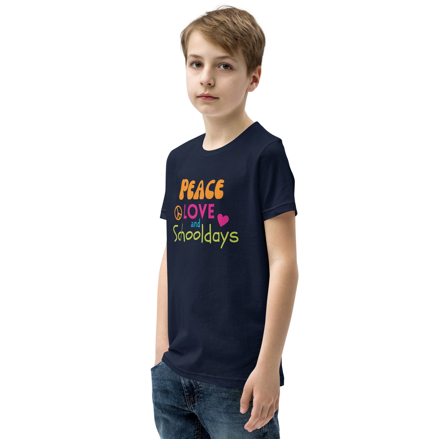 Peace, love and schooldays Youth back to school T-shirt