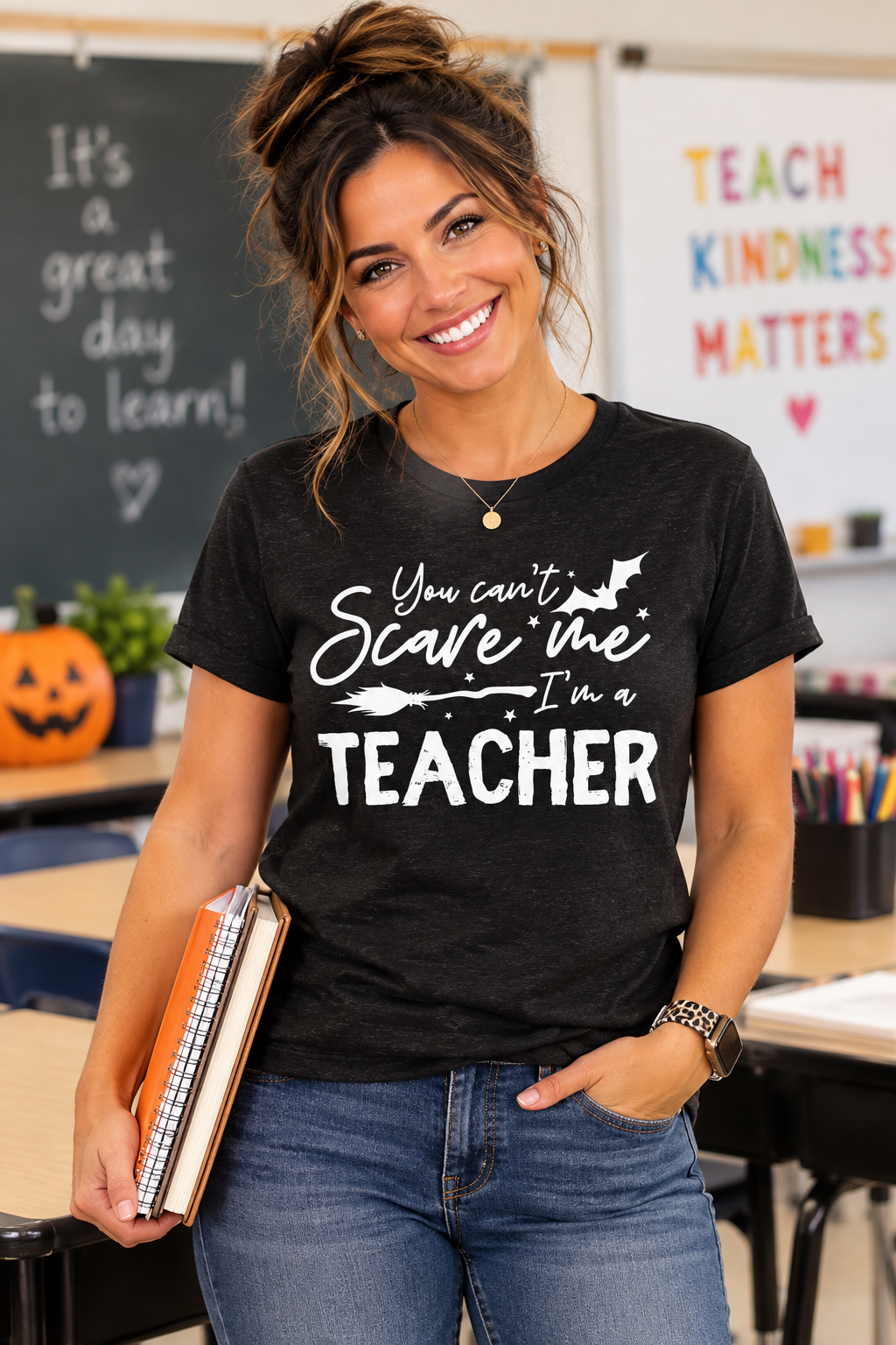 You can't scare me I'm a Teacher - Adult Unisex Halloween T-Shirt