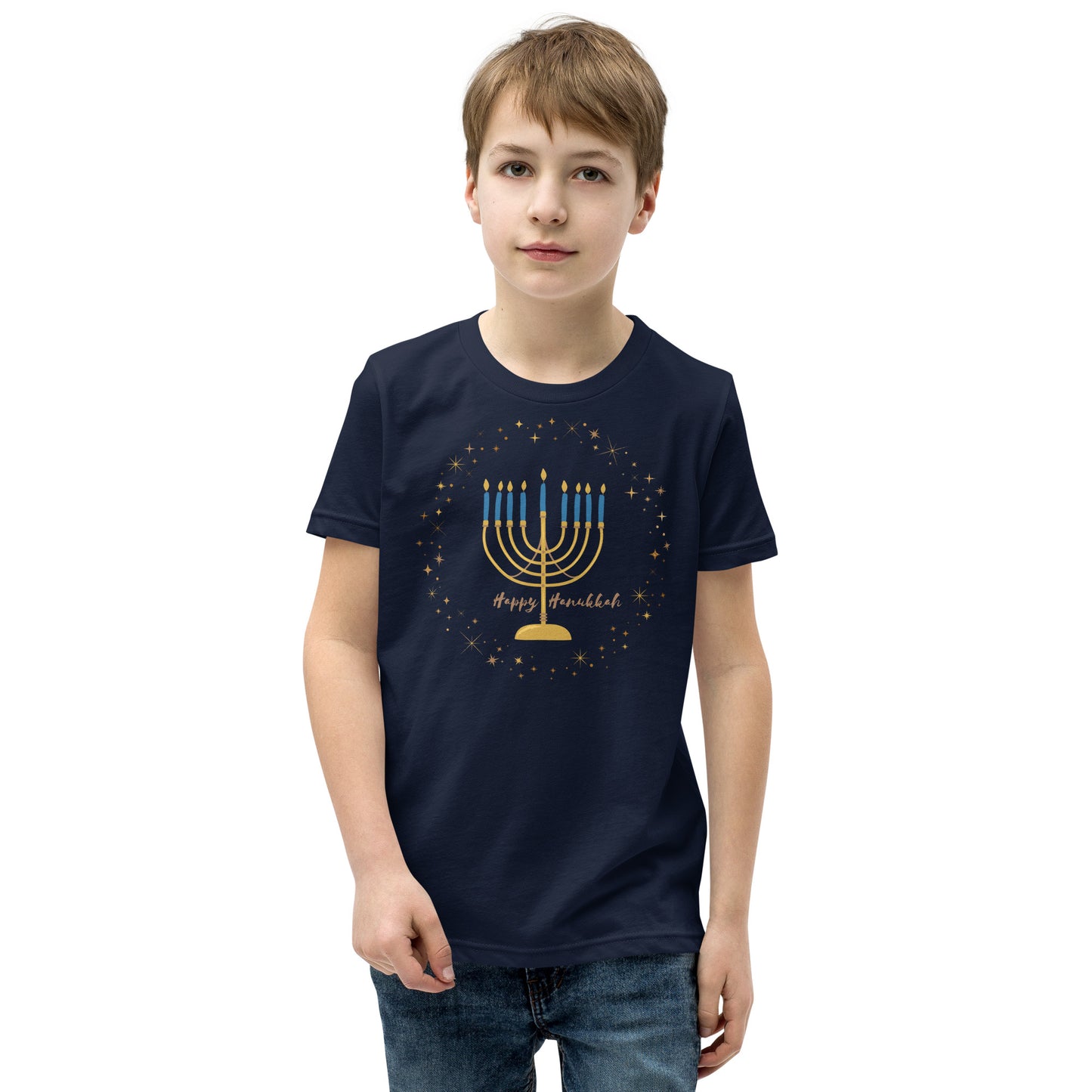 Starry Menorah Youth Hanukkah T-Shirt