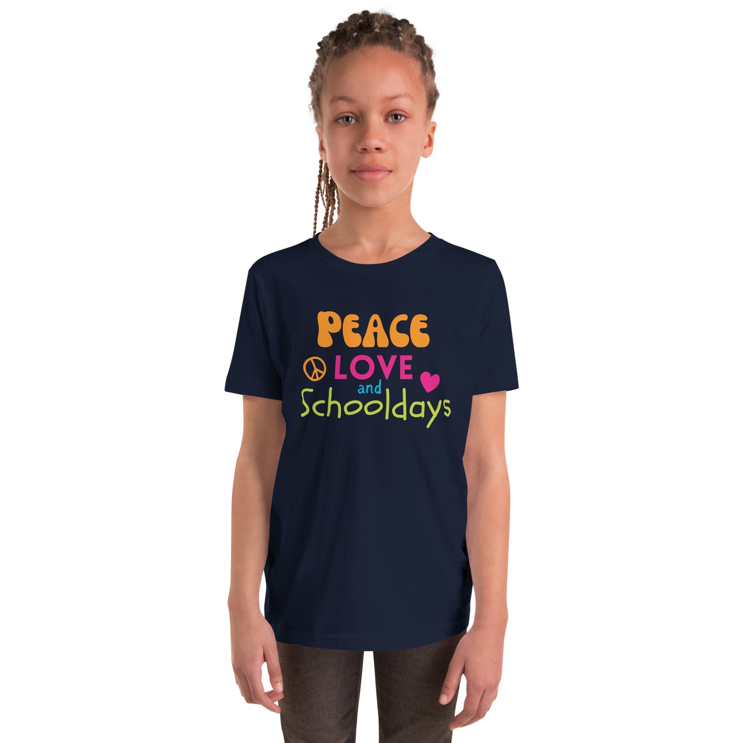 Peace, love and schooldays Youth back to school T-shirt