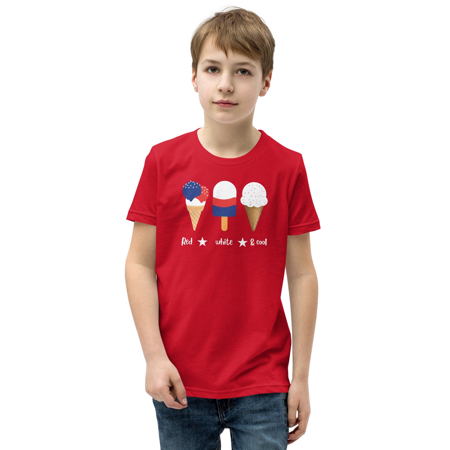 Red, white & cool Youth Short Sleeve 4th of July T-Shirt